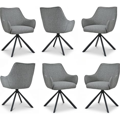 Bon Furni Webstoff Esszimmerstuhl Taubengrau, 6er Set, 360° drehbar, ergonomisch mit Federkern, unsichtbarem Reißverschluss & verstellbaren Füßen