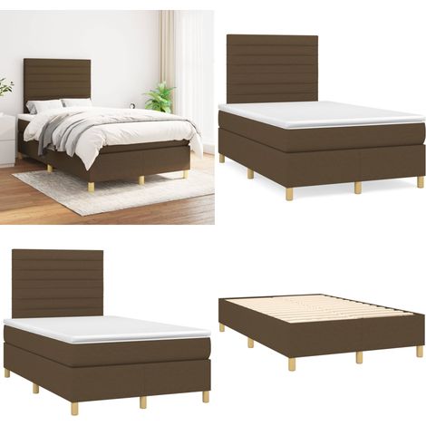 Cama box spring con colchón tela marrón oscuro 120x200 cm - Colchón de muelles - Cama de muelles