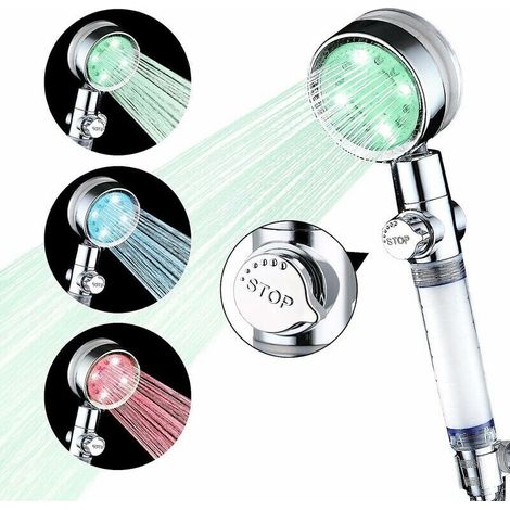 LED hand shower, 3-color temperature variation, high-pressure shower (1/5)