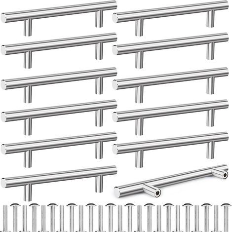12er-Set Möbelgriffe, Edelstahl-Küchenschrankgriff, Metall-Möbelgriff, T-Griff aus gebürstetem Stahl für Küchenschränke, Möbel, Schränke, Achsabstand 128 mm