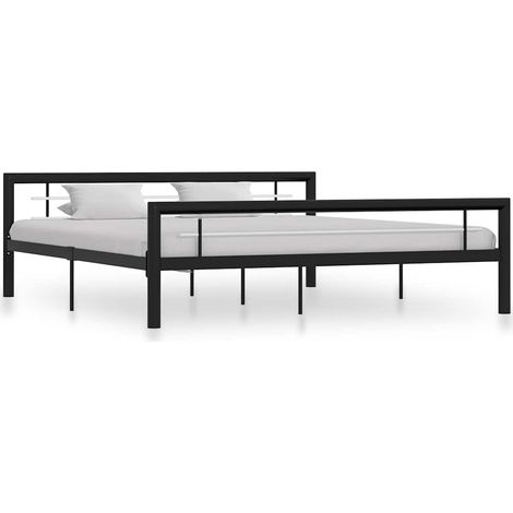 Estructura de cama sin colchón metal blanco y negro 180x200 cm (1/5)