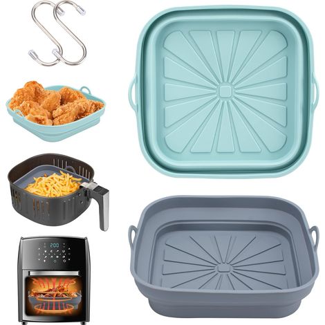 Moule Silicone Air Fryer Accessoire, 2 Pièces Panier Moule pour Friteuse à Air Chaud Réutilisable Airfryer Pot Plat Carré Pliable Doublure Liner pour Friteuse Air, Micro-ondes, Four (1/5)
