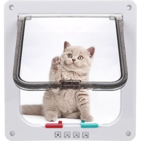 (Weiß) LUCKZON Katzenklappe Magnetische Katzenklappe mit 4-Wege-Drehverschluss für Katzen (S: 19 x 20 x 2,1 cm, Weiß) (1/4)