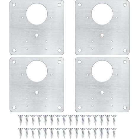 Placa de reparación de bisagra para armario, placa de reparación de puerta de cocina con agujeros, placa oculta de acero inoxidable con tornillos para madera, estantes y puertas (4 piezas) (1/4)