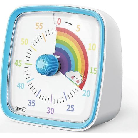 Minuteur visuel de 60 minutes avec veilleuse, compte à rebours, fonction Pomodoro, motif arc-en-ciel, convient aux enfants et aux adultes, arc-en-ciel bleu. (1/5)