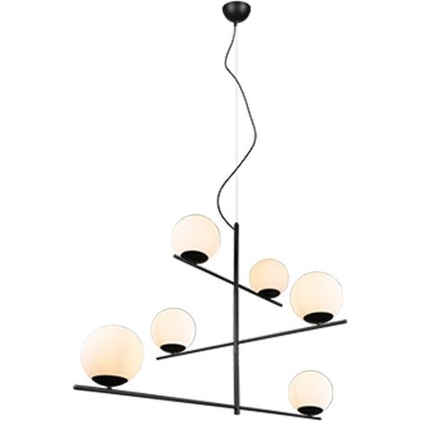 Lustre suspension PURE noir métal/verre 6xE14 dimmable (1/5)