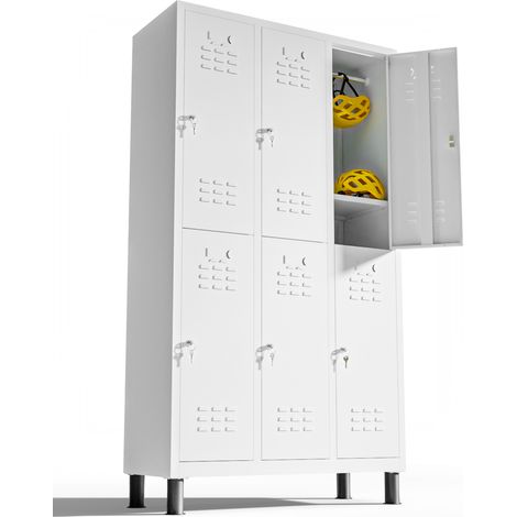 Vestiaire metallique à 6 portes Casier 180x97x40cm pour votre atelier ou votre bureau Casier metallique serrure (Blanc) (1/5)