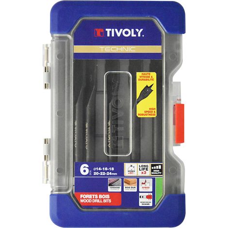 Estuche de 6 brocas planas para madera, Ø 14 a 24 mm TIVOLY 10802570001