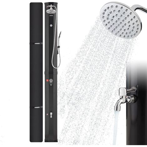 Arebos – Douche solaire 60 L avec thermomètre – Pommeau pivotant – Douchette à main – Raccord rapide pour tuyau d'arrosage