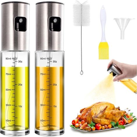 [NON UTILIZZATO] Spruzzatore d'olio rinforzato, 2 pezzi, spruzzatore d'olio da cucina da 100 ml, spruzzatore d'olio per insalata, barbecue, con 1 pennello, 1 imbuto, 1 pennello per olio