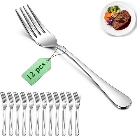 Set de 12 Fourchettes de Table 18,5cm, Fourchettes de Dîner en Acier Inoxydable, Fourchettes de Dessert et de Salade, Ustensiles de Table pour Maison, Cuisine, Restaurant, Hôtel (1/5)
