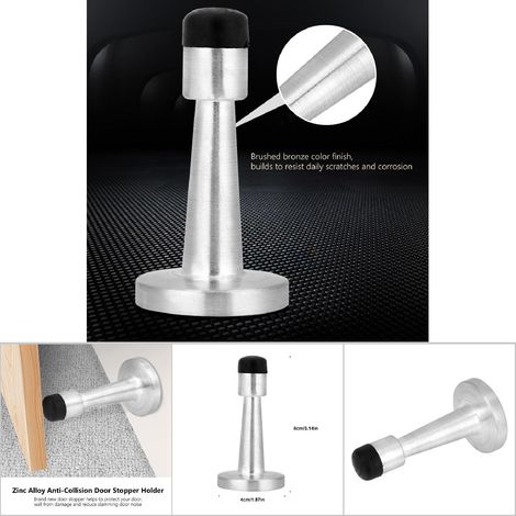 Arrêt-porte anti-collision zinc et caoutchouc avec embase en bronze brossé - Kit de fixation complet (1/5)