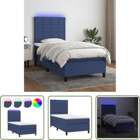 The Living Store Boxspringbett mit Matratze & LED Blau 90x190 cm Stoff - Boxspringbett - Doppelbett - Schlafsystem - Lattenrost - Bettauflage (1/5)