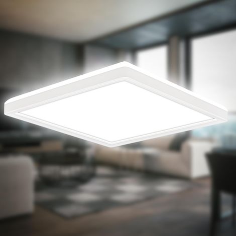 Plafonnier LED à lumière indirecte, 3cm plat, lumière blanc neutre, lampe LED, plafonnier LED, lampe de salon, panneau LED, lampe de cuisine, éclairage plafond, 24x24x3 cm, Blanc (1/5)