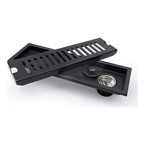 Filtre Douche, 50 x 10 cm Caniveau de Douche, Noir Siphon de Sol avec Grille en Acier Inoxydable, Convient pour WC, Salle de Bain, Cuisine, Balcon (1/5)