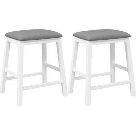 Chaises de bar avec coussins 2 pcs Tabouret de bar blanc bois massif d'hévéa