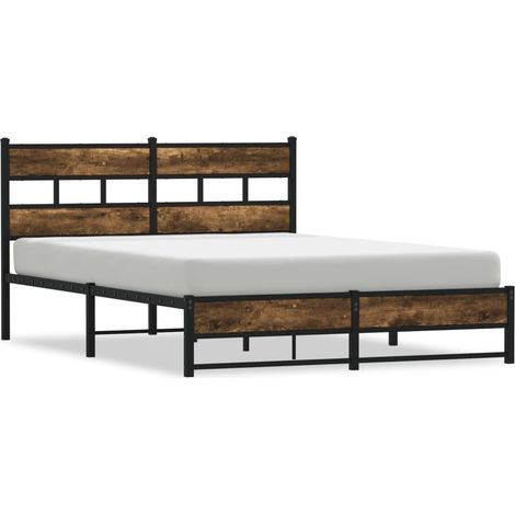 Lit double Lit adulte Cadre de lit en métal sans matelas chêne fumé 160x200 cm (1/5)