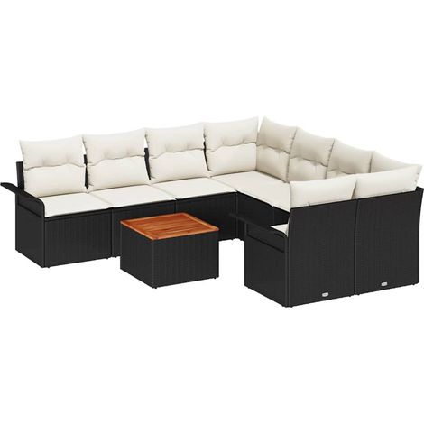 Garden Sofa Set with Storage 9 pcs Black and Cream Poly Rattan vidaXL