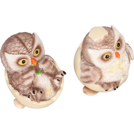 Décoration de bureau avec figurine de hibou en résine en 2 parties, adorable statuette de hibou en forme de coquille d'œuf, parfaite pour embellir le salon ou le bureau. (1/5)