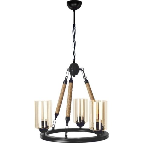 Lámpara de techo negra de estilo retro con detalles de cuerda - Lotus ASZ0954 (1/3)