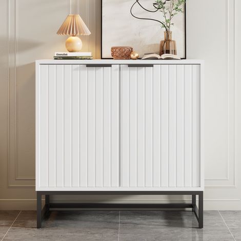 Sideboard 80x40x80 cm – mit 2 Türen – Metallgriffe und -beine – moderner Stil – geeignet für Wohnzimmer, Flur und Esszimmer – Weiß