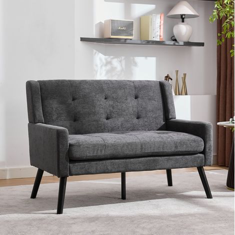 2-Sitzer-Sofa aus Leinen, hochdichter Schaumstoff, rutschfeste Massivholzbeine, Dunkelgrau HAVRYA (1/5)
