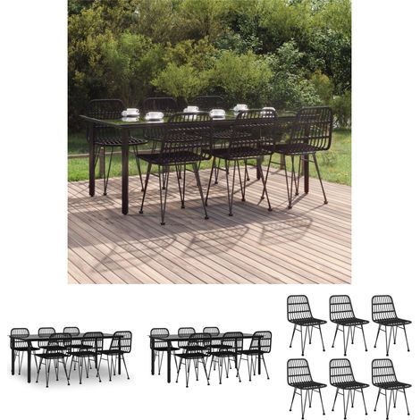 Gartenesszimmer - vidaXL 7-tlg. Garten-Essgruppe Schwarz Poly Rattan - Gartenmöbel Schwarz (1/5)