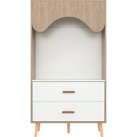 Armario infantil abierto con barra y 2 cajones 80 x 46 x 141,5 cm blanco y madera natural HOMVRA (1/5)