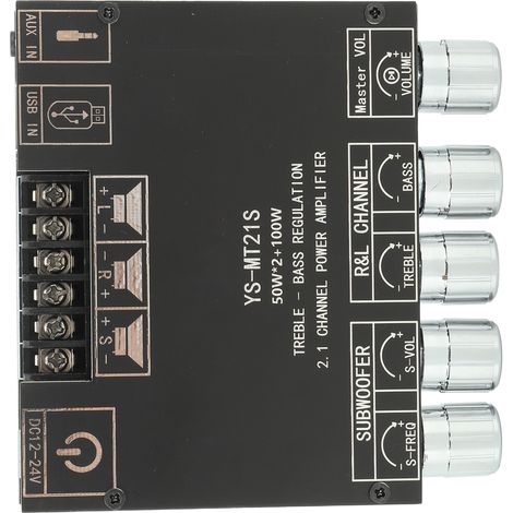 Module amplificateur de puissance audio numérique 2.1 canaux CC 12-24 V, carte amplificateur Bluetooth pour enceintes home cinéma (1/5)