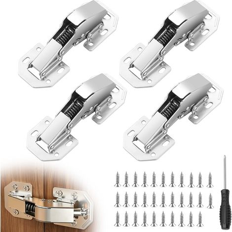 Lot de 4 charnières d'armoire avec 32 vis Charnière Porte Placard 90°Charniere Meuble Charnière Invisible Meubles Porte Coin Mécanisme de Fermeture pour placard de cuisine chambre à coucher (1/5)