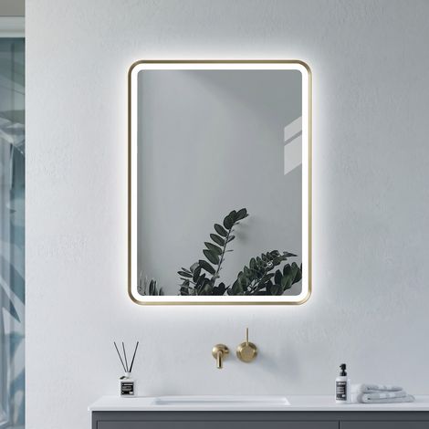 Signature Daisy Front-Lit LED Bathroom Mirror with Demister Pad 800mm H x 600mm W - Brushed Brass (1/4)