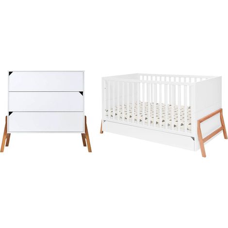 Lettino evolutivo 70x140 e cassettiera 3 cassetti Bellamy Lotta Bianco (1/5)