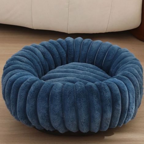 Round cat and dog bed in soft navy blue fabric, 40 cm in diameter, extra large cat and dog bed, warm bed for winter