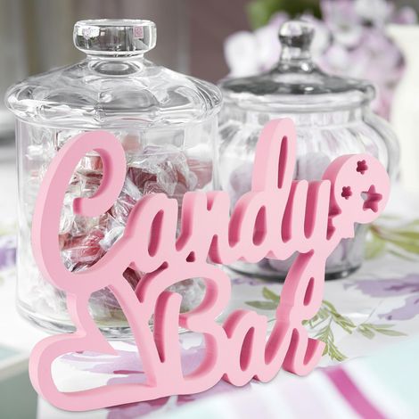 Décoration de Candy Bar en Bois Rose, Lettrage de Candybar, Décoration de Table Sweetsbar avec Dessus Finement Découpés, Ornement de Table avec Lettrage Candybar, Panneau Candy Bar pour Mariages (1/5)