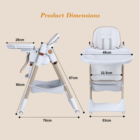 Seggiolone pappa 53x31x52 cm bianco in polipropilene pieghevole con ruote bloccabili (1/5)