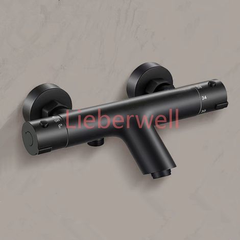 Mitigeur thermostatique mural en laiton noir pour douche, avec thermostat, pour salle de bain (1/4)