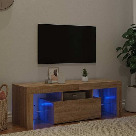 Meuble TV avec lumières LED pour Salon - Armoire TV Chêne sonoma 120x35x40 cm BV949475 - BonneVie (1/5)