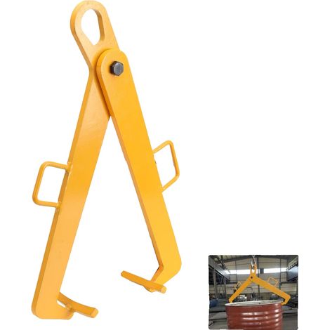 Elevador de bidones, capacidad de carga máxima de 0,6 toneladas, material de acero aleado, apto para bidones con un diámetro de 550-600 mm, diseño ligero, color amarillo. (1/5)