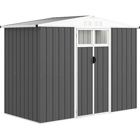 8 x 4 ft Metal Garden Shed, Garden Storage Shed with Window, 4 Vents and Lockable Door, Waterproof Galvanised Steel Tool Storage Shed, Dark Grey