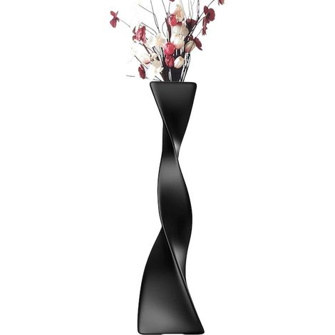 Grand vase de sol en céramique, noir, 12 x 8,5 x 40,5 cm, vase décoratif moderne pour salon, entrée et fleurs séchées (1/5)