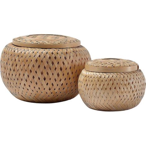 Un ensemble de quatre petits paniers décoratifs en bambou avec couvercles, pour ranger de petits objets boîtes de rangement en bambou tressées à la main. (1/4)