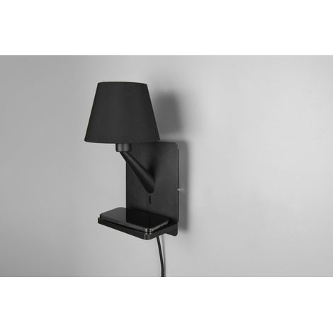 Applique moderna nera opaca con mensola USB Qi E14 Trio (1/2)