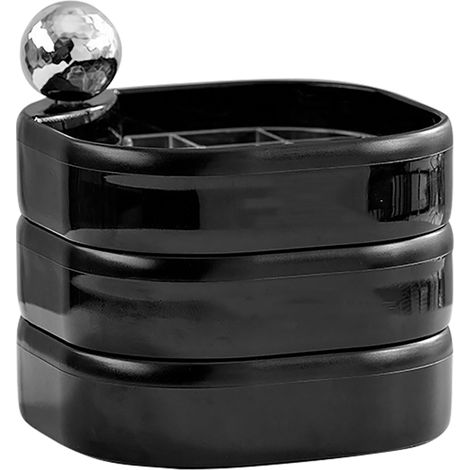 Boîte à bijoux rotative multicouche en plastique anti-oxydation, étui à bijoux délicat pour bracelets et boucles d'oreilles, format voyage, noir