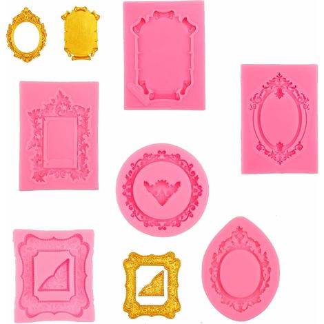 Lot de 6 moules silicone cadres photo vintage baroques, pour chocolat, cupcakes, bonbons et pâte polymère. (1/5)