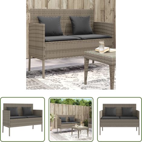 vidaXL Rattan -  Gartenbank mit Kissen Grau Poly Rattan