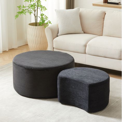 Runder Couchtisch 127x81x40 cm, schwarz, 2er-Set, Stoff, ohne Montage, MEUBLIV (1/5)