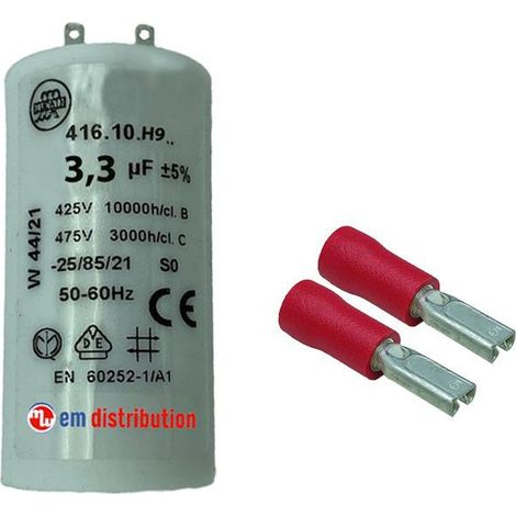 Condensateur 3,3µF avec fiches d'adaptation pour moteur de volet roulant (1/5)