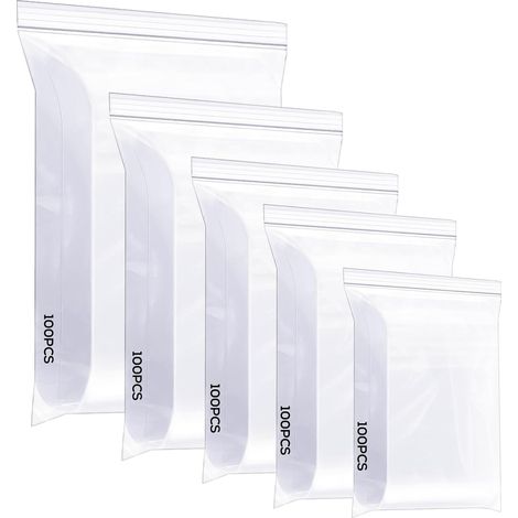 Sachet Zip Transparent - Lot de 500 - Polyéthylène Alimentaire - Fermeture Hermétique - Rangement Aliments et Bijoux - 5 Tailles (1/5)