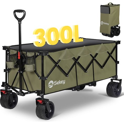 Sekey XXXL Superlang Bollerwagen Faltbar Handwagen 300L 200KG Klappbar Transportwagen, Alle-Terrain Reifen, Ultrakompakt Faltbar, Olivgrün (1/5)
