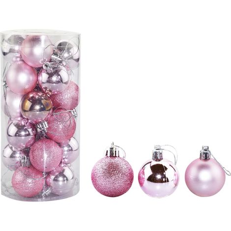 Boule De Noel - 4 cm - En Plastique Incassable - Finitions Brillante Mate Et Pailletée - Pour Arbre De Noël Tableau Ou Décoration Événementielle - Lot De 24 Pièces (1/5)